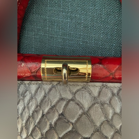 Vintage Pelle Di Giada Made in Italy, animal Print Gray & Red Leather Handbag - Picture 10 of 16